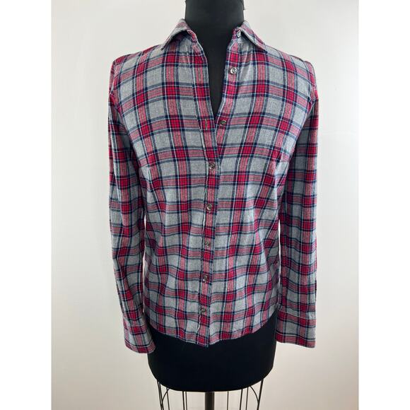 J. Crew Red Gray Tartan Plaid Long Sleeve Button-Down Boy Shirt Size 00 - Picture 1 of 6
